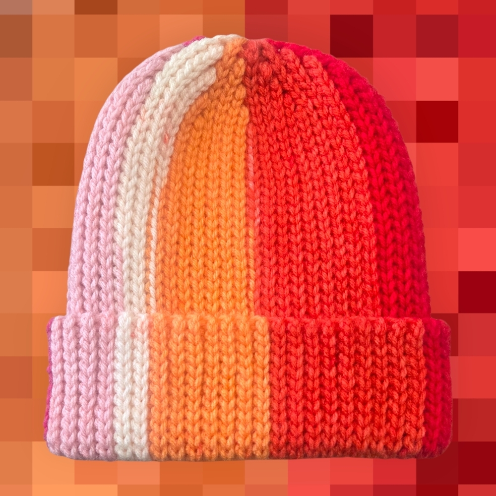 "Happi" Knit-look 90s beanie, Handmade By Me, Hand Embroidery, Ask About Customs